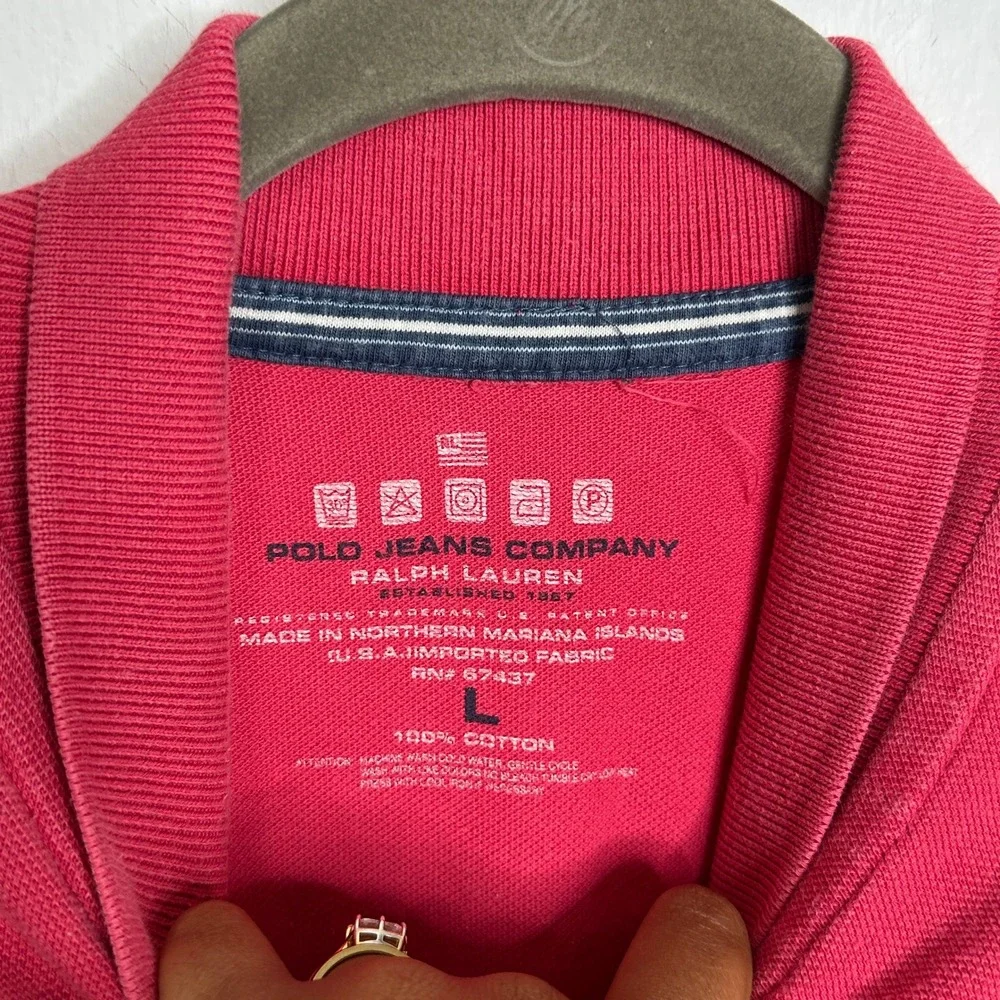 Polo Jeans Co Ralph Lauren Mens Pink Pique Cotton Short Sleeve Polo Shirt‎ Large
